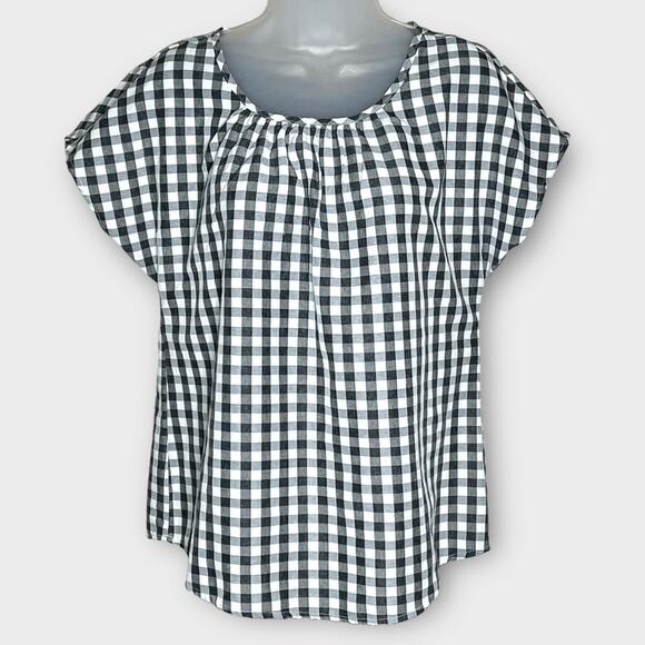 ANDREE BY UNIT gray/white gingham plaid check short sleeve top size small summer - Picture 2 of 5